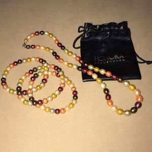 Honora Elegant Pearl Bracelets and Necklace Baroque Multicolor Sterling 925
